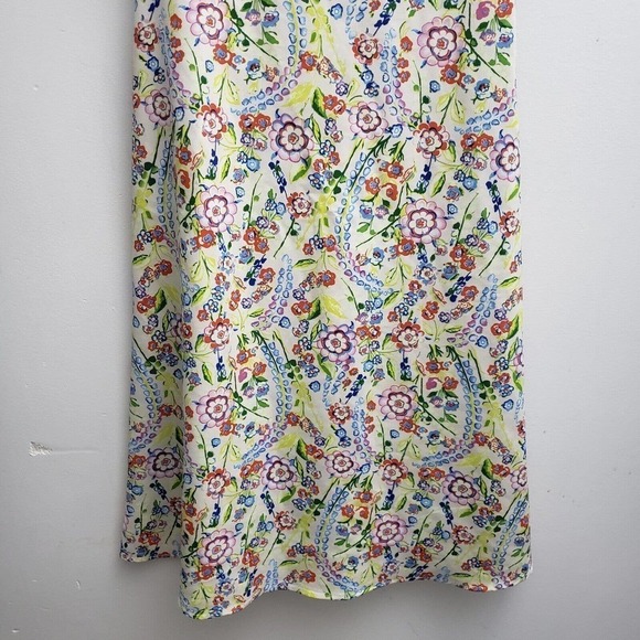 Cottonade Sheath Dress 36/Med Multicolor Flutter Sleeves Fit Flare Midi V-neck - Picture 4 of 8